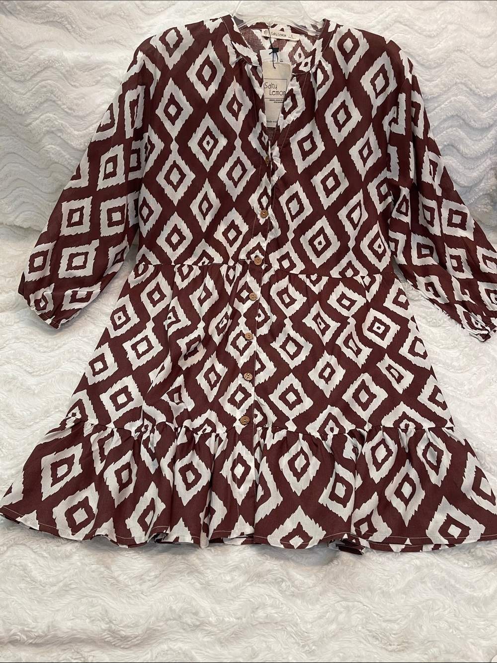 NWT Salty Lemon Diamond Print Button-Front Babydoll Dress